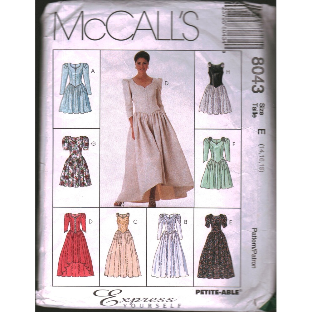 Vintage McCall's 8043 Sewing Pattern Misses Dress Gown Petite-Able Size 14-18